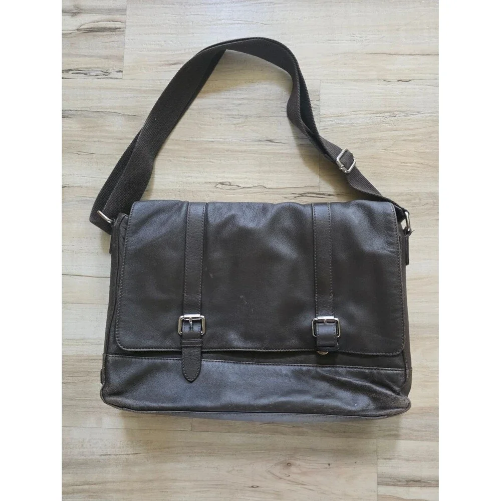 Cole Haan Brown Leather Distressed Messenger Crossbody Bag Work School 16x10x3